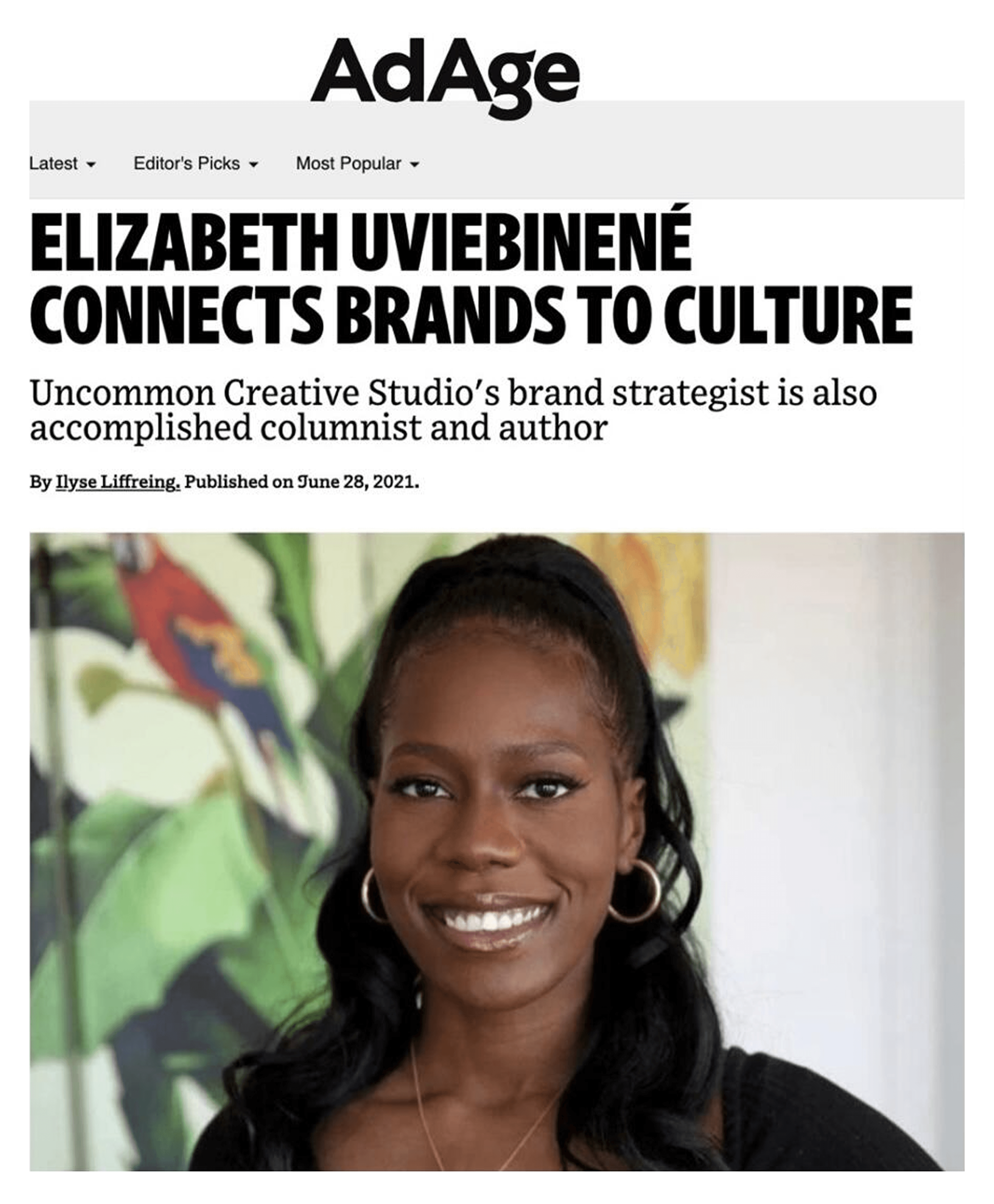 AdAge feature on Elizabeth Uviebinené connecting brands to culture