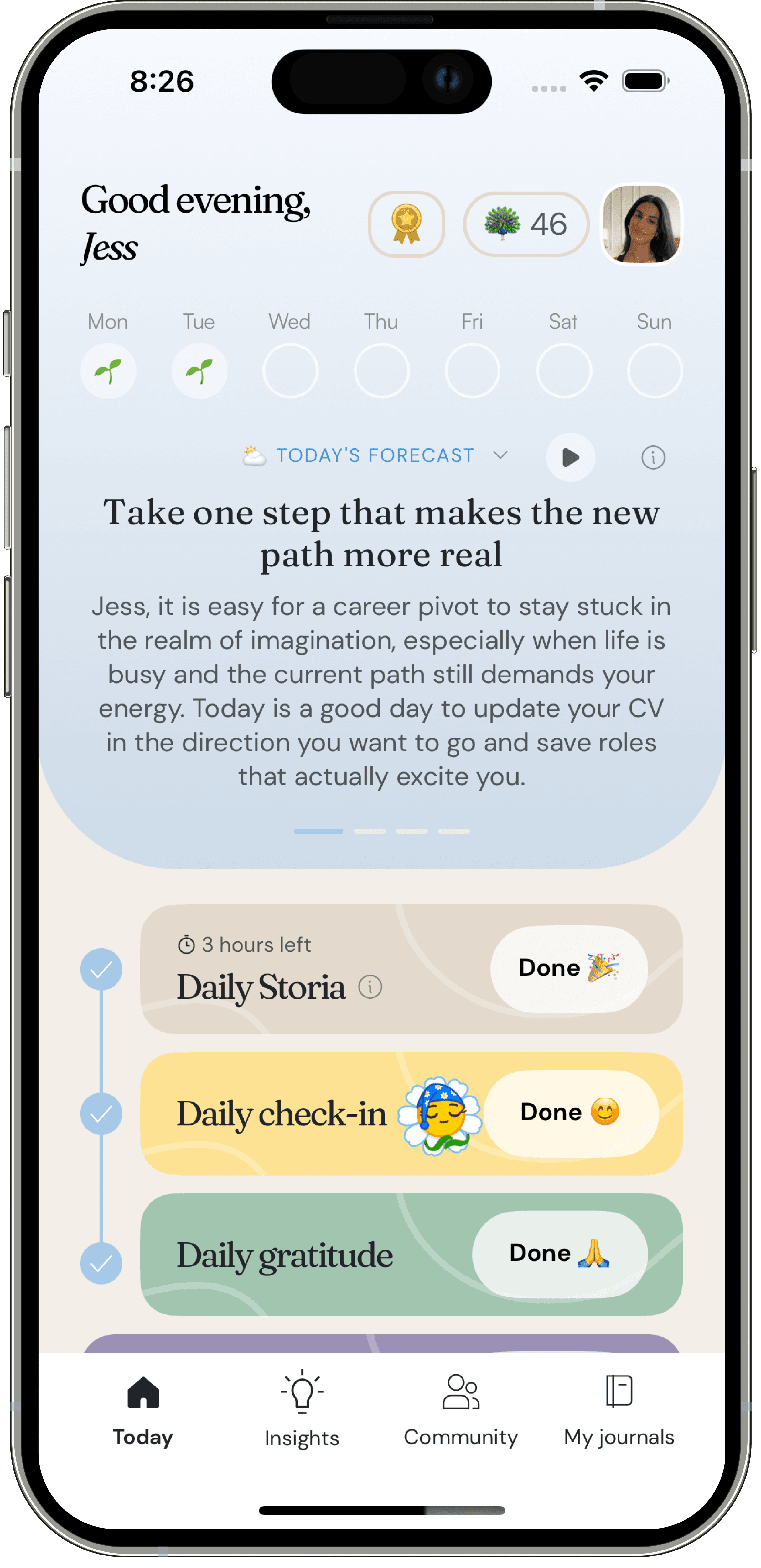 Storia community screen on iPhone