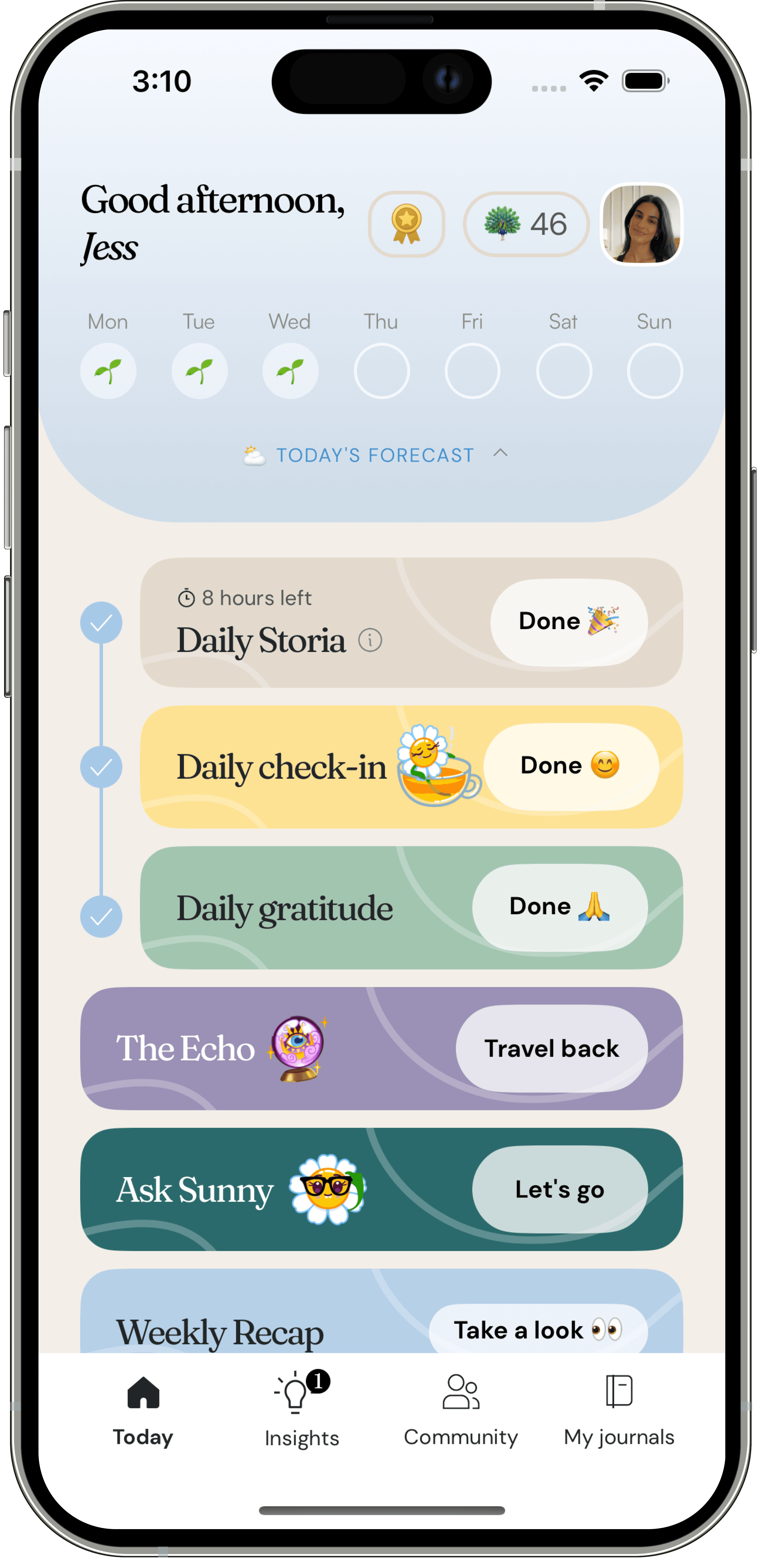 Storia homepage screen on iPhone